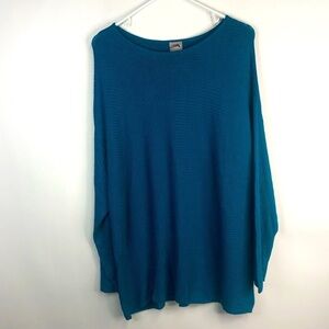Chico’s turquoise blue long sleeve long sweater mixed stitches Size 3 (U…